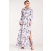 Dámske vzorované biele košeľové maxi šaty