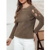 Hnedý dámsky sveter s prestrihmi SLITARIA (Veľkosť ONE SIZE)