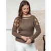 Hnedý dámsky sveter s prestrihmi SLITARIA (Veľkosť ONE SIZE)