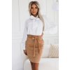Semišová karamelová dámska mini sukňa so zaväzovaním
