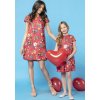 Červené dámske vzorované šaty mama a dcéra s riasením na chrbte MMM32A - łowicki pattern red (Rozmiar S)