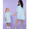 Svetlomodré dievčenské spoločenské šaty mama a dcéra s volánovými rukávmi MMD24 - light blue (Rozmiar 116)