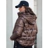 Hnedá dámska krátka zimná prešívaná bunda s kapucňou FASHWARM (Veľkosť S)