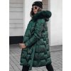 Tmavozelená dámska dlhá prešívaná zimná bunda s kožúškom STYLOWQ (Veľkosť S)
