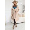 Béžový dámsky pohodlný kabát s farebnou vsadkou na golieri