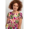 Vzorované fuchsiové dámske viskózové šaty s potlačou kvetov a listov (Rozmiar 3XL)