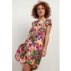 Vzorované fuchsiové dámske viskózové šaty s potlačou kvetov a listov (Rozmiar 3XL)