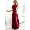 Vínové dámske dlhé šaty s rozparkom a výstrihom JENNIFER