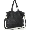 MARCO MAZZINI Originálna dámska čierna tkaná kožená shopper kabelka