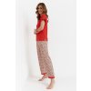 Červené dámske dlhé pyžamo s kvetovanými nohavicami Cana