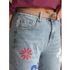 Dámske modré slim fit džínsy s farebnými kvetmi ARTJEANS