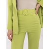 Limetkové dámske spoločenské nohavice s vreckami a opaskom
