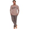 Béžové pánske pyžamo s kockovanými nohavicami
