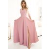 Elegantné púdrovo ružové čipkové dlhé šaty s výstrihom ELISA