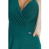 Fľašovo zelené lesklé dlhé šaty s výstrihom a dlhými rukávmi
