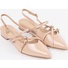 Dámske béžové lakované lodičky s odkrytou pätou, podpätok 3 cm