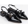 Dámske čierne lakované lodičky s odkrytou pätou, podpätok 3 cm