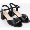 Čierne dámske sandále s dekoratívnym prekladom na špičke, podpätok 6,5 cm