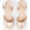 Svetlobéžové dámske sandále s dekoratívnym prekladom na špičke, podpätok 6,5 cm