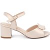 Svetlobéžové dámske sandále s dekoratívnym prekladom na špičke, podpätok 6,5 cm