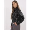 Čierna dámska krátka koženková bunda s golierom