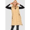 Dlhá béžová zateplená dámska vesta s kapucňou