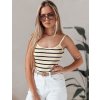 Béžovo-čierne dámske pruhované body z viskózy na ramienka STRIP BACK