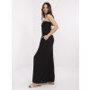 Dámsky čierny overal z viskózy s odhalenými ramenami