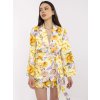 Žltý dámsky kvetinový set blejzra a sukne so všitými kraťasmi