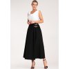 Čierna dámska elegantná midi sukňa s bočnými pásikmi a prackami