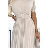 Plisované béžové midi šaty so širokým pásikom JULIA