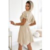 Béžové dámske šaty s listovým výstrihom a pásikom