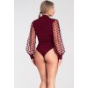 Vínové dámske body s ozdobnými rukávmi