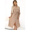 Tmavobéžové košeľové midi šaty s viazaním v páse