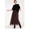 Hnedá dámska vzorovaná midi sukňa