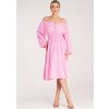 Ružové dámske midi šaty s odhalenými ramenami