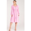 Ružové dámske midi šaty s odhalenými ramenami