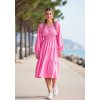 Ružové dámske midi šaty s odhalenými ramenami