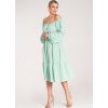 Mintové dámske midi šaty s odhalenými ramenami