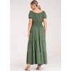 Tmavozelené letné maxi šaty s krátkymi balónovými rukávmi