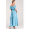 Modré letné maxi šaty s krátkymi balónovými rukávmi