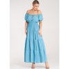 Modré letné maxi šaty s krátkymi balónovými rukávmi