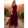 Vínové dámske dlhé šaty so širokým ramienkom