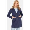Tmavomodrý dámsky elegantný krátky kabát s vreckami
