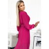 Skladané fuchsiové šifónové šaty s dlhými rukávmi a opaskom KLARA