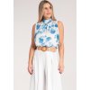 Bielo-modrá dámska blúzka bez rukávov
