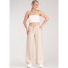 Béžové dámske viskózové boho nohavice s elastickým pásom