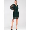 Tmavozelené dámske krátke sieťované šaty s riasením