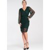 Tmavozelené dámske krátke sieťované šaty s riasením