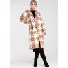Béžovo-biely dámsky dlhý vzorovaný kabát